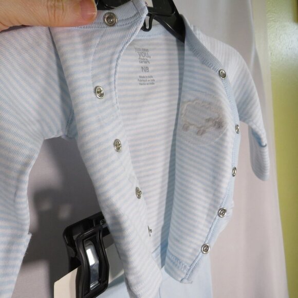 Baby Sheep Lamb Blue striped 2pc Footed Newborn EASY TO OPEN - Picture 5 of 12